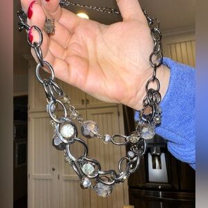 Elegant Black/Brown and Silver/Rhinestone Chain Necklace